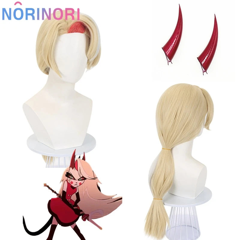 Anime Hazzbin for Game Fans Hotel Charlie Cosplay Halloween Costume Adult Kids Red Dress Wig Horn Tail Sexy Sleeveless Skirt