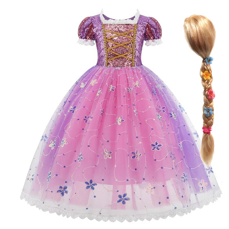 Girls Rapunzel Princess Costume Dresses Kids Summer Tangled Fancy Cosplay Dress Halloween Carnival Party Cosplay Vestido Dresses