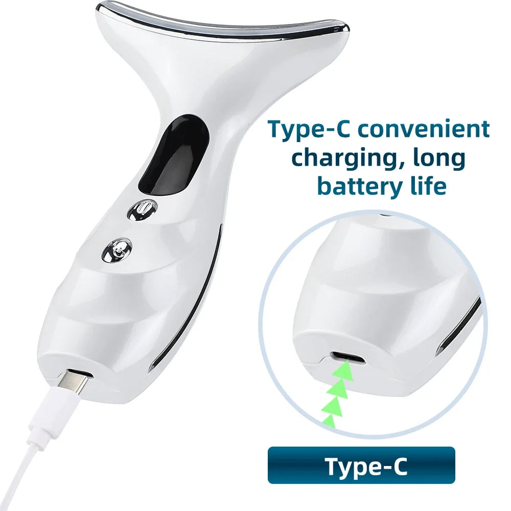 4 Color Neck Beauty Device EMS Face Lifting Machine Double Chin Remover LED Anti Wrinkle Skin Tightening Care Facial Massager