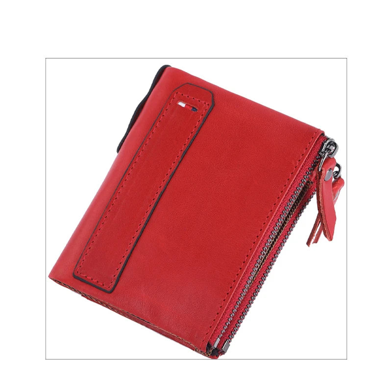 Man	Genuine Leather Wallet Luxury Designer Men Purse Card Holder Short Wallets with Zipper Pocket Men’s	Money Bag Gift