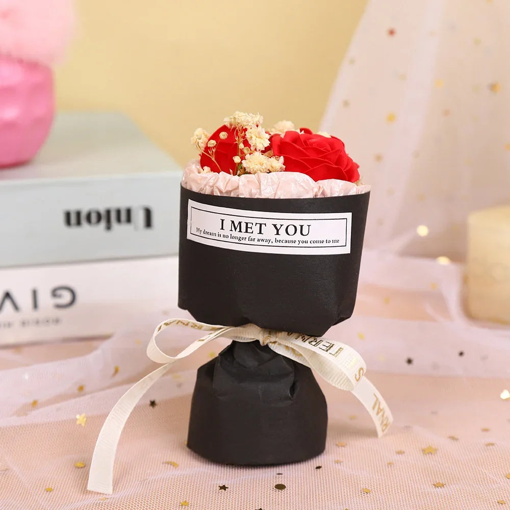 New Soap Rose Bouquet Valentine'S Day Birthday Gift for Girlfriend Gift 3 Heads Artificial Flowers Wedding Home Party Decoration