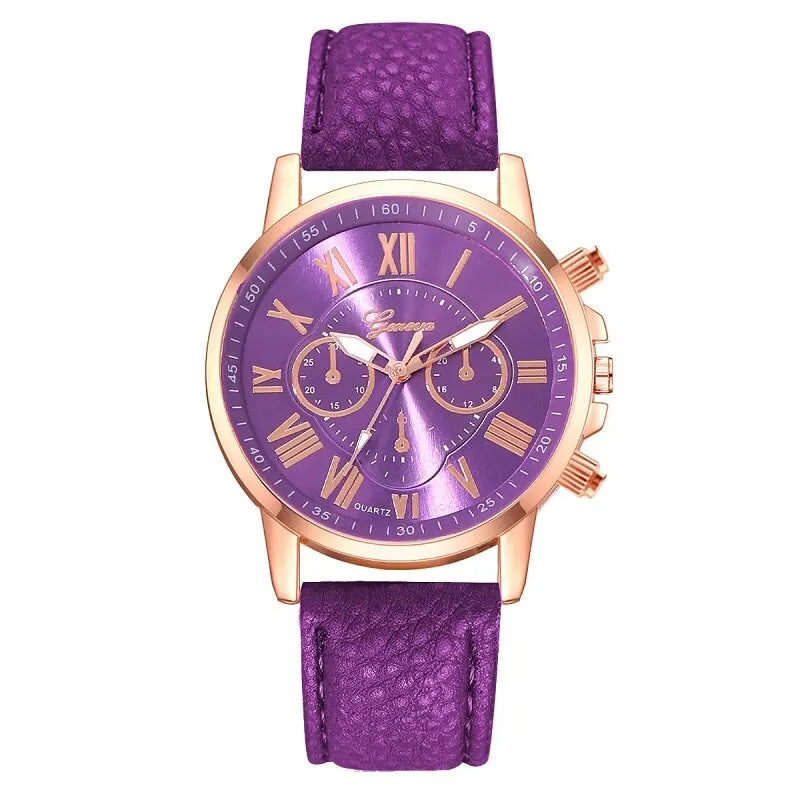 Reloj Mujer Fashion Women Watches Ladies Purple Leather Quartz Wrist Watch for Women Bussiness Casual Watch Relogio Feminino