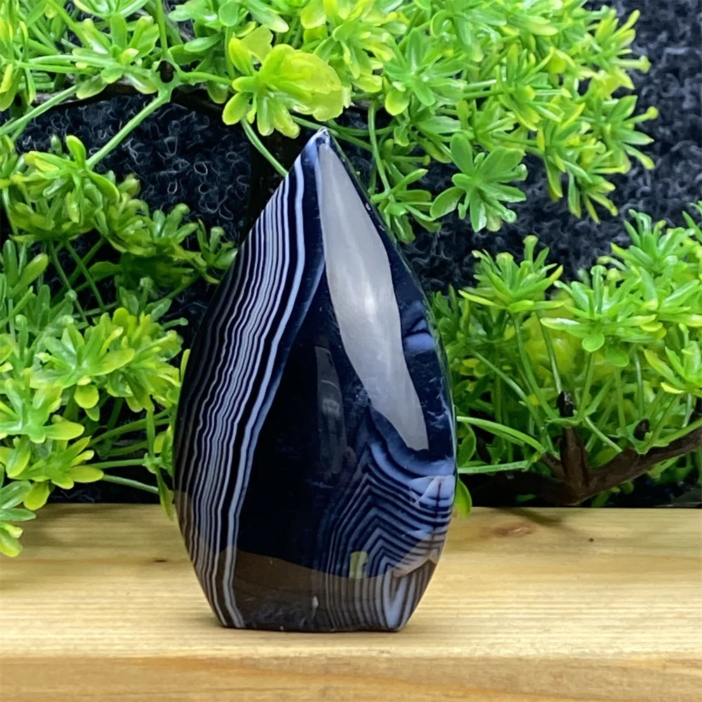 Natural Crystal Black Agate Silk Stripe Free Form Torch Reiki Healing Shape Meditation Feng Shui Home Decor Gift Warp Off Evil