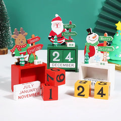 Christmas  Wooden Calendar with Blocks,Santa Snowman Deer Decor for Holiday/Farmhouse/Kitchen/Table/Room, Children Toys & Gifts