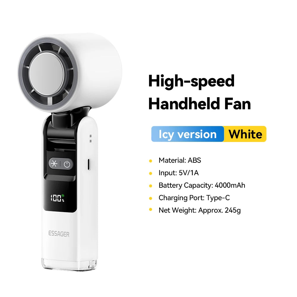 Essager Mini Fan Rechargeable Strong Wind 100 Gear Wind Speed Electric Fan Digital Display Adjustable Turbo Portable Outdoor Han