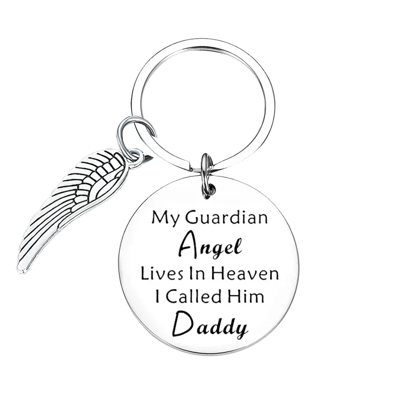 Cute Dad Memorial Keychain Pendant My Guardian Angel Lives in Heaven