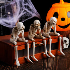 Halloween Decor Indoor Skeleton Statues See Speak Hear No Evil Figurines for Mantel Table - Realistic Resin Skull Spooky Gothic