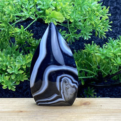 Natural Crystal Black Agate Silk Stripe Free Form Torch Reiki Healing Shape Meditation Feng Shui Home Decor Gift Warp Off Evil