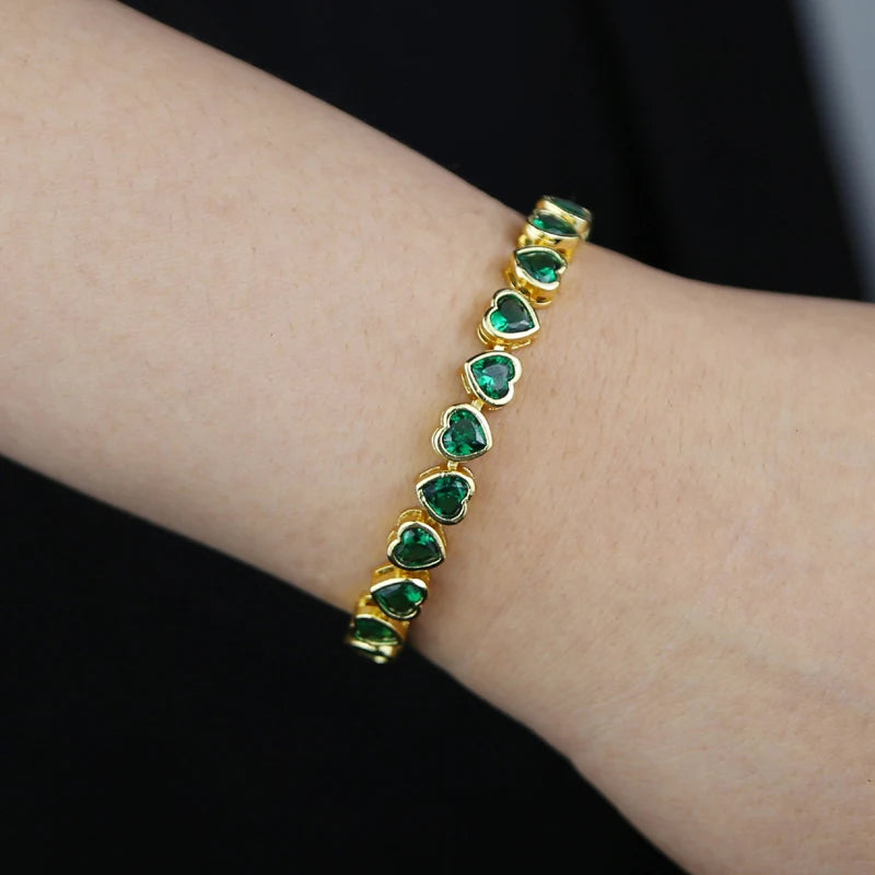 Valentine's Day Gift Fashion Jewelry For Women Gold Color High Quality Bezel Heart CZ Bracelet