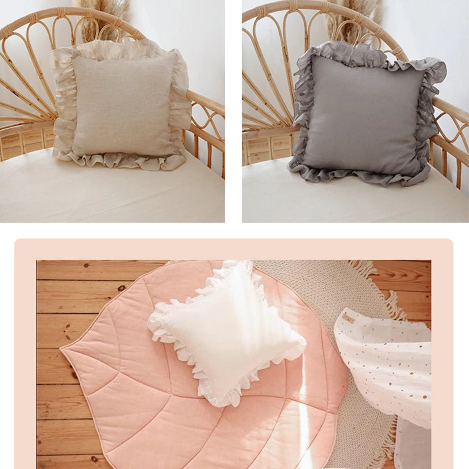 100% Pure Linen Ruffle Throw Pillowcases,Soft Comfortable Cushion Cover,Home Decor Sofa Pillows Cover,Living Room Couch Ornament