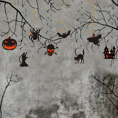 Halloween Hanging Swirl Decorations, Pumpkin Spider Bat Skull Ghost Black Cat Cutout Ceiling Streamer Party Decor