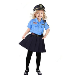 Halloween Kids Police Officer Uniform Costumes Cosplay Girl's Blue Police Dresses Costume for Christmas Party