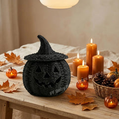 Halloween Decorations Hand-Woven Wicker Pumpkin Lantern Witch Hat Storage Box Home Decorative Statue Ornaments Christmas Decor