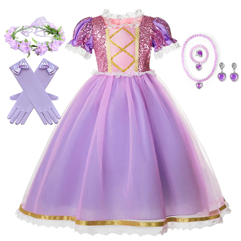 Girls Rapunzel Princess Costume Dresses Kids Summer Tangled Fancy Cosplay Dress Halloween Carnival Party Cosplay Vestido Dresses