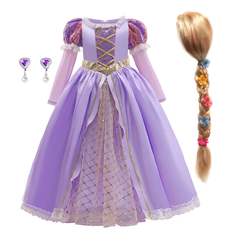 Girls Rapunzel Princess Costume Dresses Kids Summer Tangled Fancy Cosplay Dress Halloween Carnival Party Cosplay Vestido Dresses