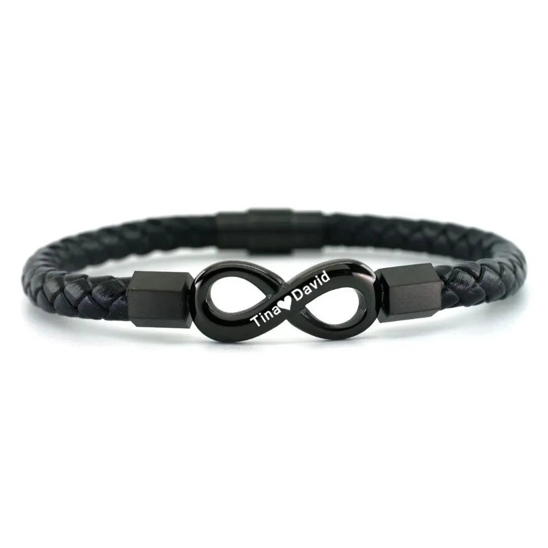 Father's Day Gift Customized Bracelet Personalized 2 Names Infinity Leather Bracelet For Boyfriend Husband Retro Jewelry Gifts