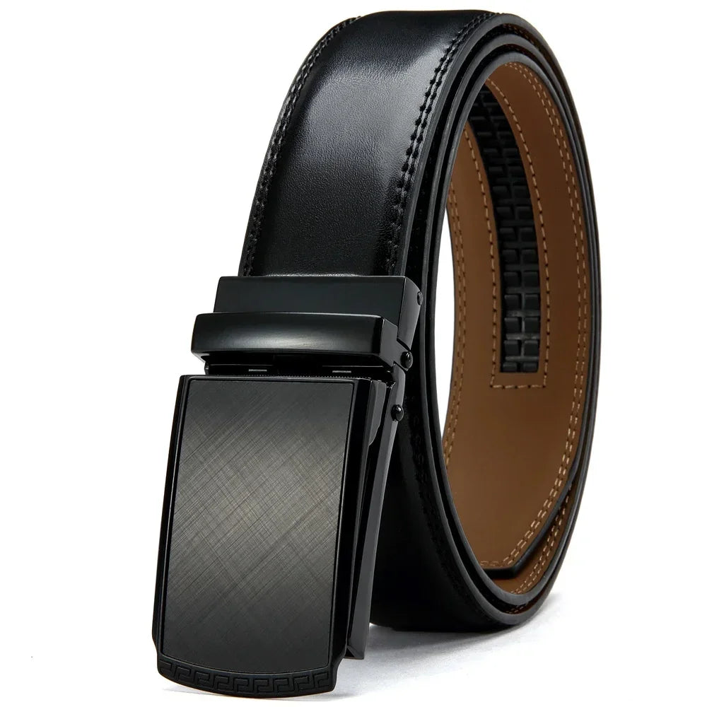 Mens Belt Genuine Leather Luxury Belt Metal Automatic Alloy Buckle Fashion Ratchet Belts for Men Cowhide High Quality Belt