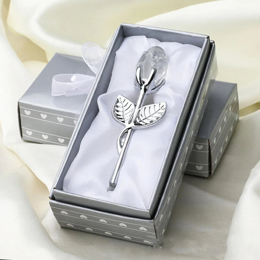 Valentines Day Gift Crystal Glass Rose Artificial Flower Silver Gold Rod Rose