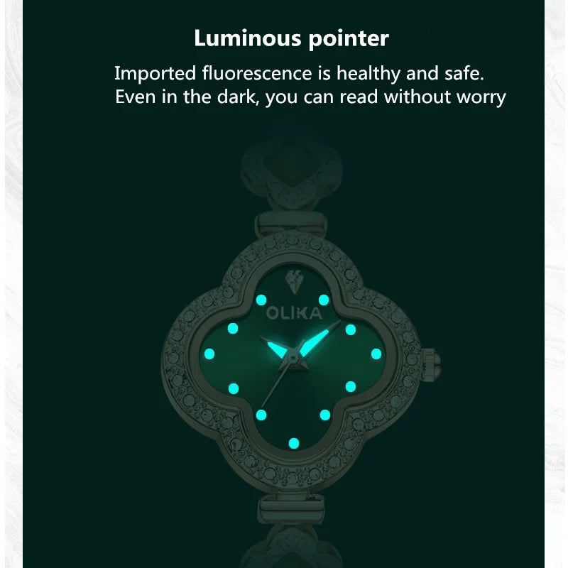 Fashionable ladies' watch, four-leaf clover malachite bracelet watch, water-resistant luminous quartz watch