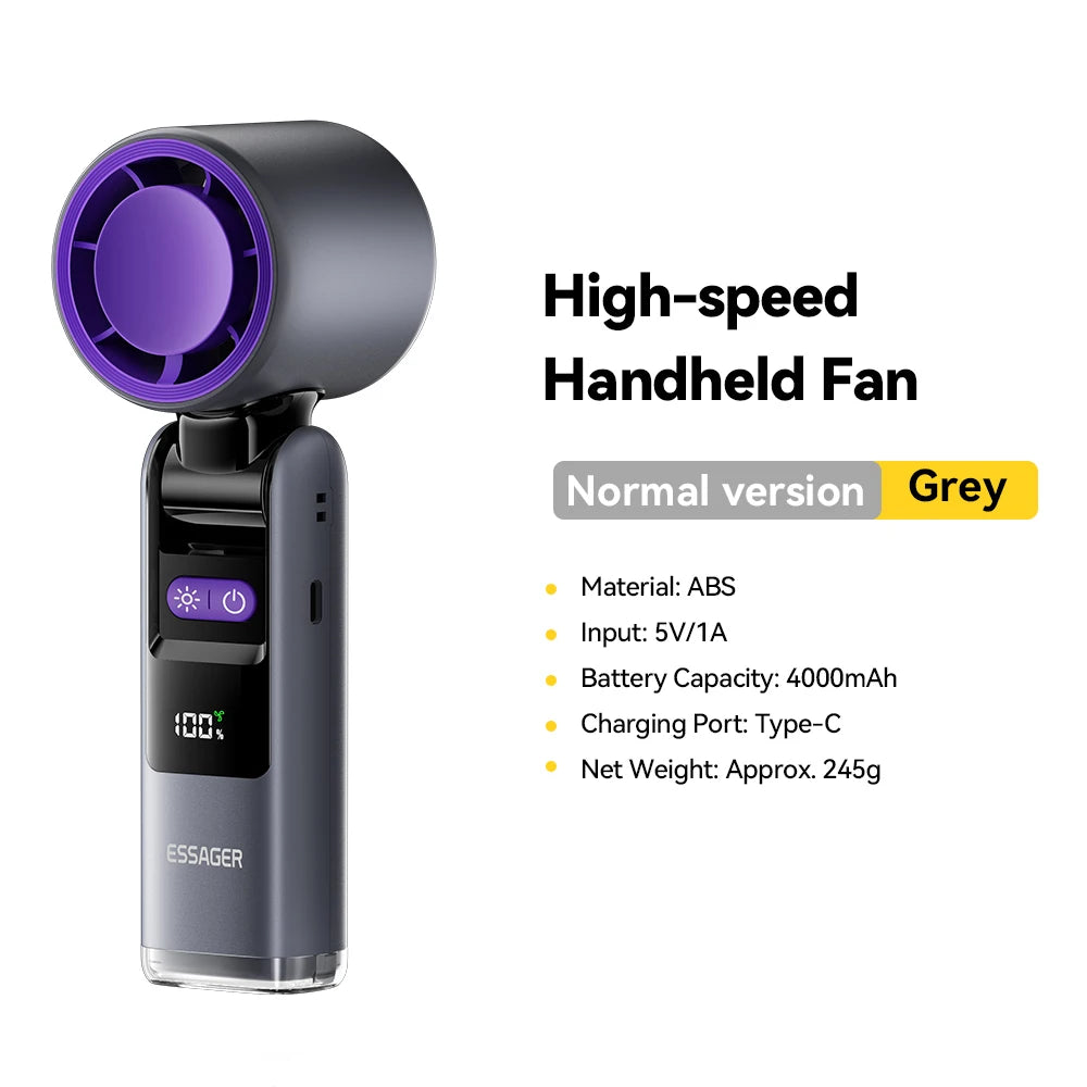 Essager Mini Fan Rechargeable Strong Wind 100 Gear Wind Speed Electric Fan Digital Display Adjustable Turbo Portable Outdoor Han