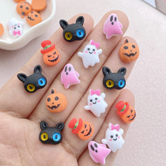 30Pcs New Resin Mini Cartoon Halloween cat head ghost Pumpkin Flat Back Manicure Parts Embellishments For Hair Bows Accessories