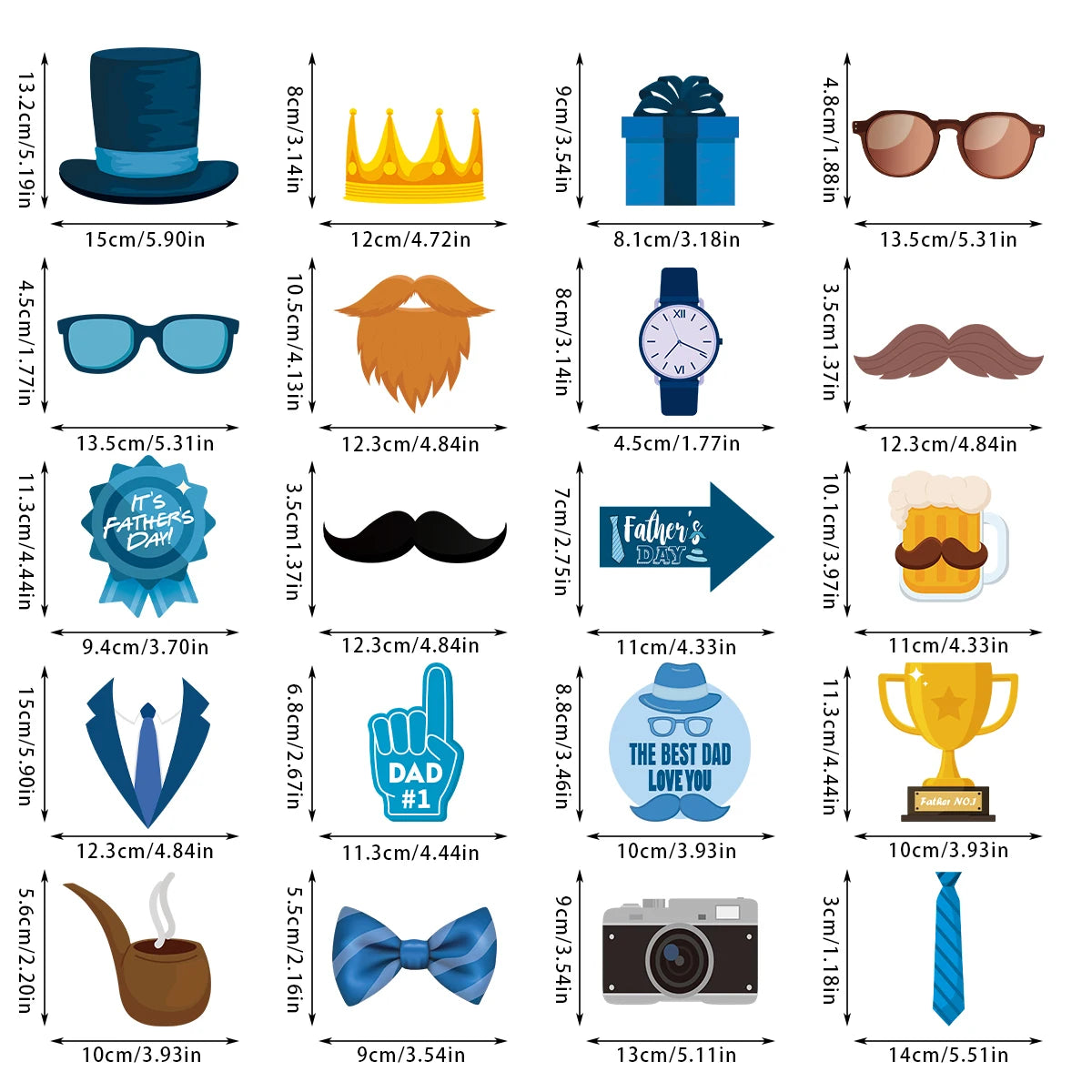 20pcs Father's Day Photo Booth Props Father Birthday Party Accessory Funny We Love Dad Theme Selfie Prop Happy Fathers Day Party