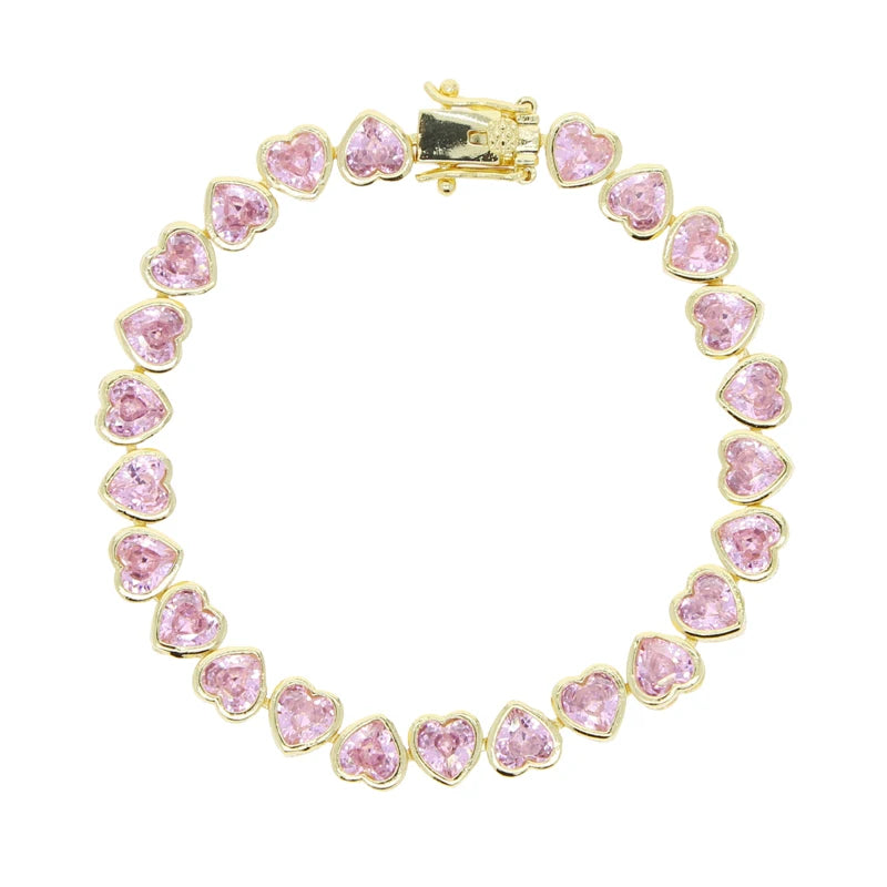 Valentine's Day Gift Fashion Jewelry For Women Gold Color High Quality Bezel Heart CZ Bracelet