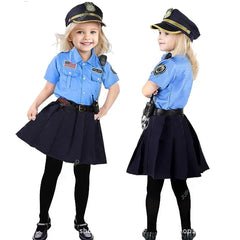 Halloween Kids Police Officer Uniform Costumes Cosplay Girl's Blue Police Dresses Costume for Christmas Party