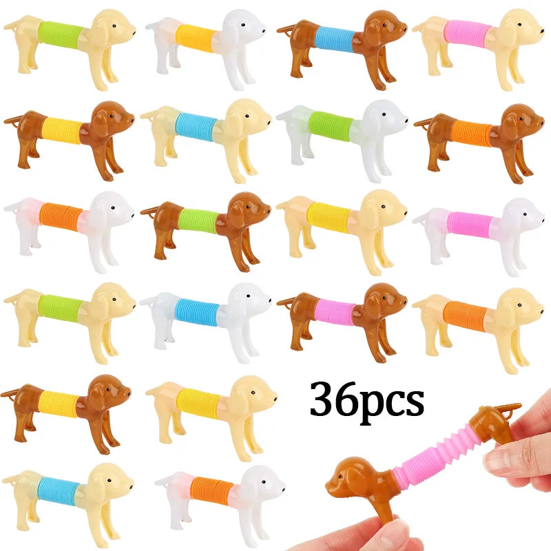 12-36Pcs Stretchable Dog Toy Kids Birthday Party Favors Pinata Filler School Rewards Telescoping Animal Sensory Squeeze Pet Toy