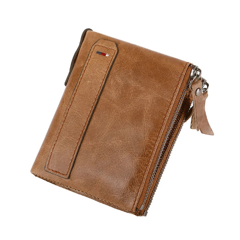 Man	Genuine Leather Wallet Luxury Designer Men Purse Card Holder Short Wallets with Zipper Pocket Men’s	Money Bag Gift