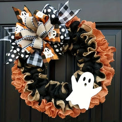 Halloween Decoration Supplies  Front Door Ghost Wreath Pendant  Ghost Cloth Bow Wreath