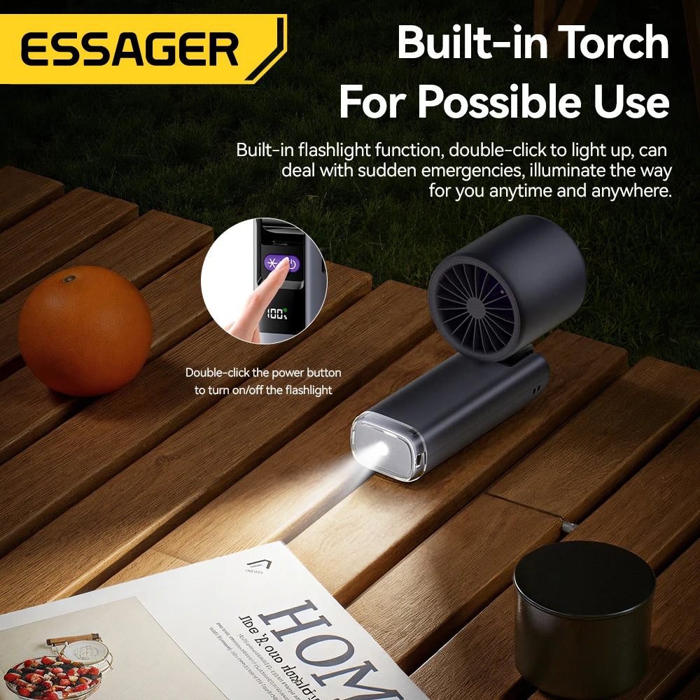 Essager Mini Fan Rechargeable Strong Wind 100 Gear Wind Speed Electric Fan Digital Display Adjustable Turbo Portable Outdoor Han