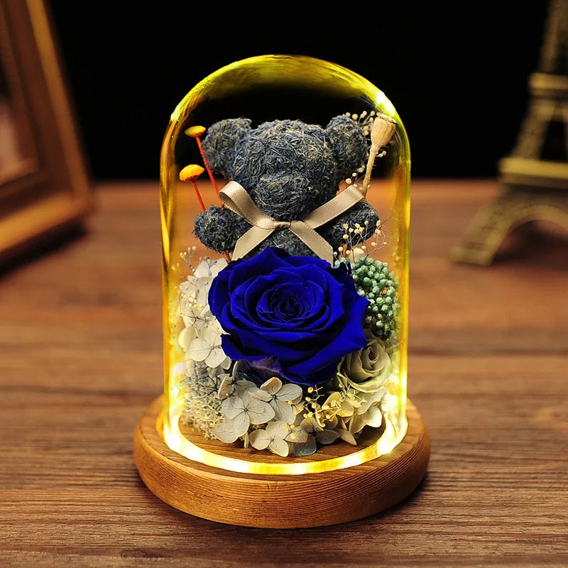 Valentine's Day Gift for Girlfriend Eternal Preserved Rose Flower Gift Box Teddy Bear