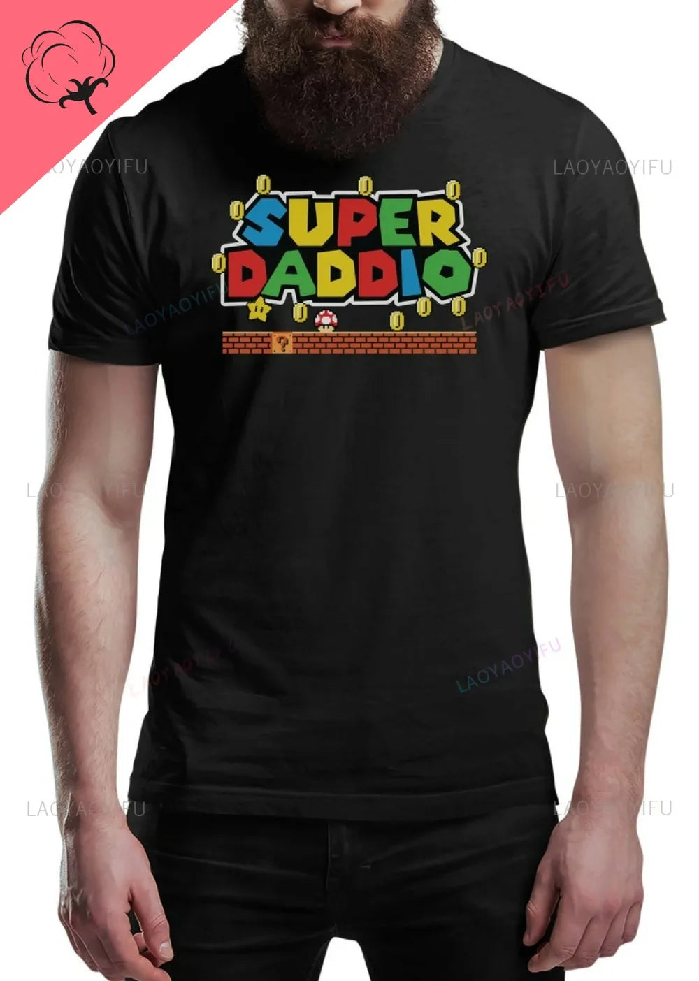 Fathers Day Printed Cotton T-shirt SUPER DADDIO Gamer Dad Fun Gift The Game