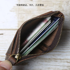 Hand-Made Leather Mini Wallet Man Retro First-Layer Cow Pickup Bag Change Purse Crazy Horse Leather Simple Driver's License Bag