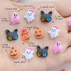 30Pcs New Resin Mini Cartoon Halloween cat head ghost Pumpkin Flat Back Manicure Parts Embellishments For Hair Bows Accessories