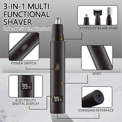 Electric 3 in 1 Nose Hair Trimmer Painless Eyebrow and Facial Hair Clipper LCD Display For Men Women USB Charging Cleaning Tool