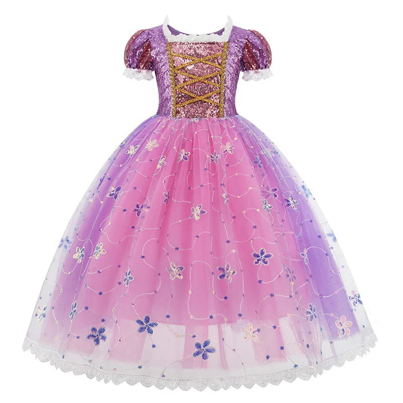 Girls Rapunzel Princess Costume Dresses Kids Summer Tangled Fancy Cosplay Dress Halloween Carnival Party Cosplay Vestido Dresses