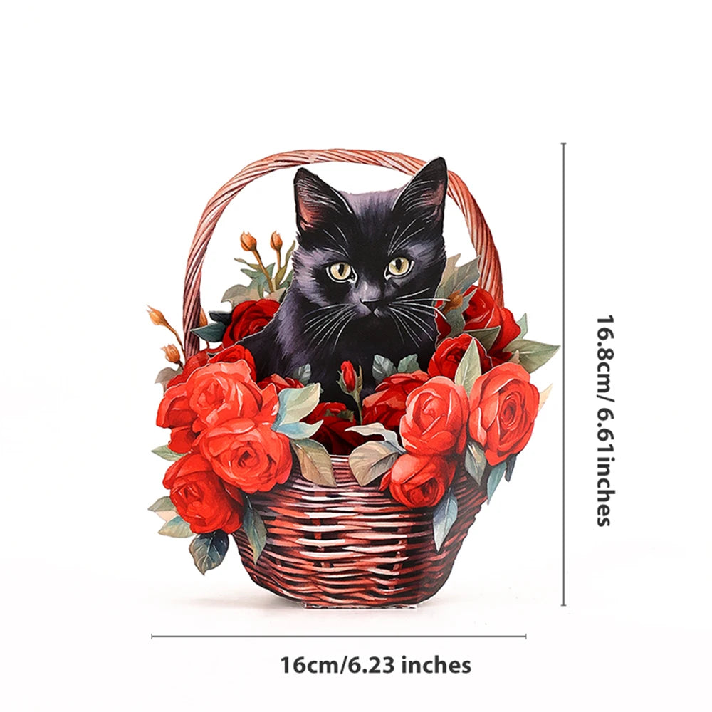 Mothers Day Pink Rose Flower Basket 3D Pop-up With Envelope