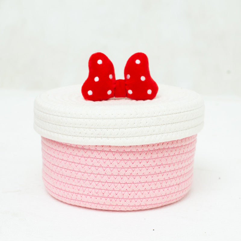 Cartoon Bow Cotton Rope Organizer Basket
