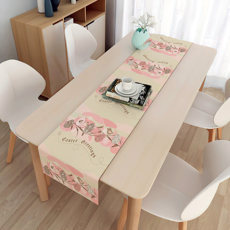 Easter Table Runner Party Decoration Dining Egg Rabbit Tablecloth Linen Double Layer Flag