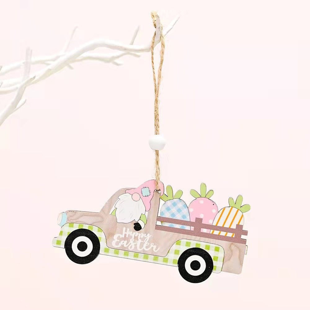 New Happy Easter Wooden Bunny Decorative Ornament