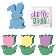 Easter Ornament Carved Rabbit Decorative Tulips