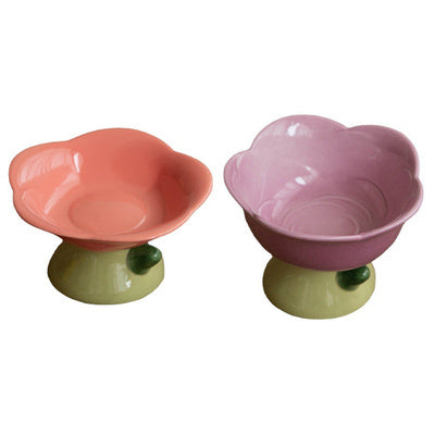 Ceramic Protection Cervical Vertebra Anti-overturningCat Dog Flower Bowl