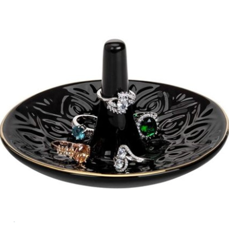 American Ceramic White Ring Holder Dresser Organizer Embossed