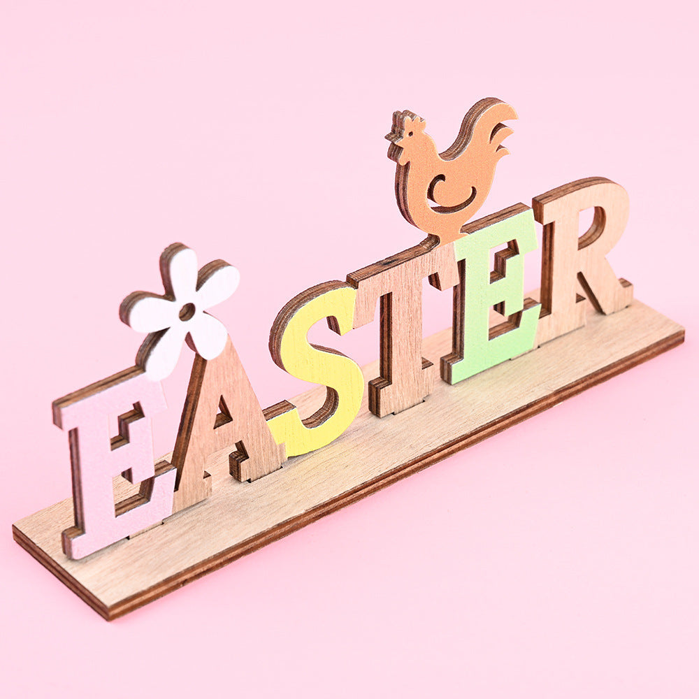 Easter Wooden Letter Plate Decoration Creative Color Letter Plate Tablecloth Decoration