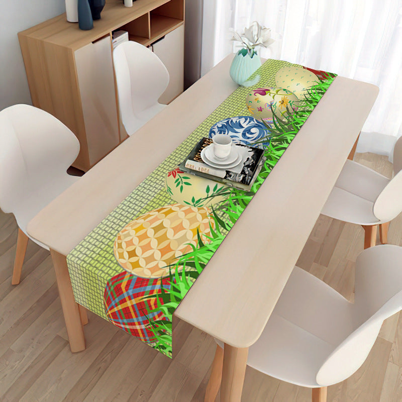 Easter Table Runner Party Decoration Dining Egg Rabbit Tablecloth Linen Double Layer Flag