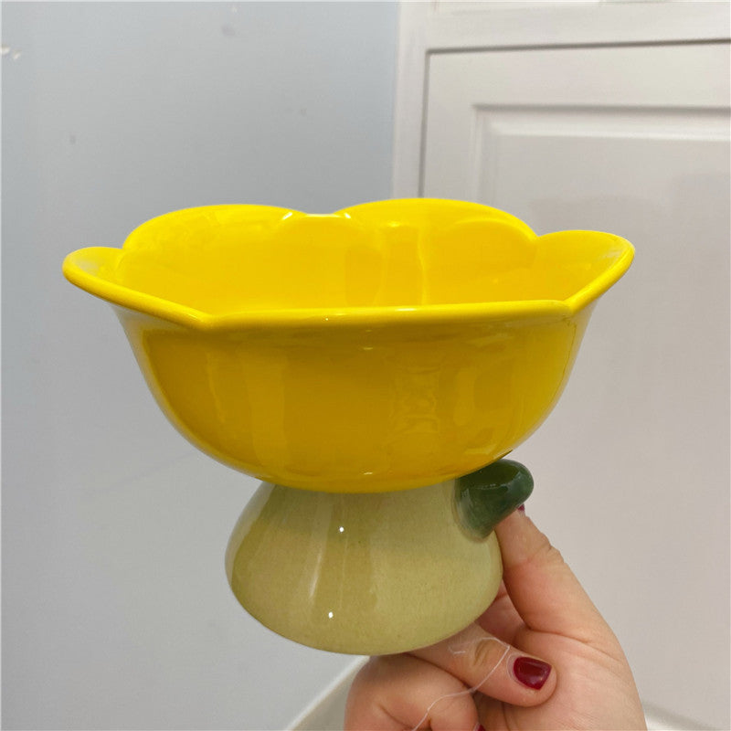 Ceramic Pet Cat And Dog High Foot Slant Bowl