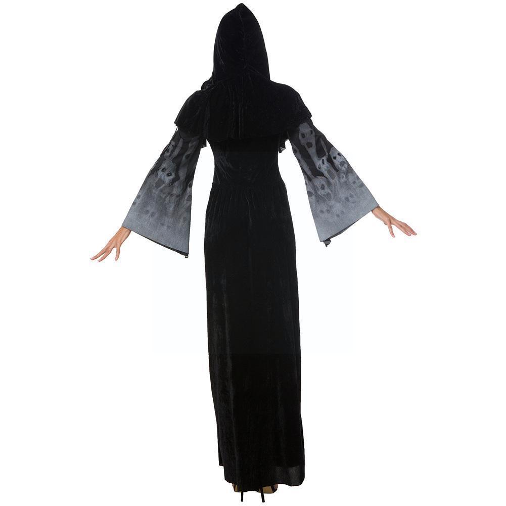 Halloween New Skull Print Witch Long Vampire Costume, Queen Dress Costume