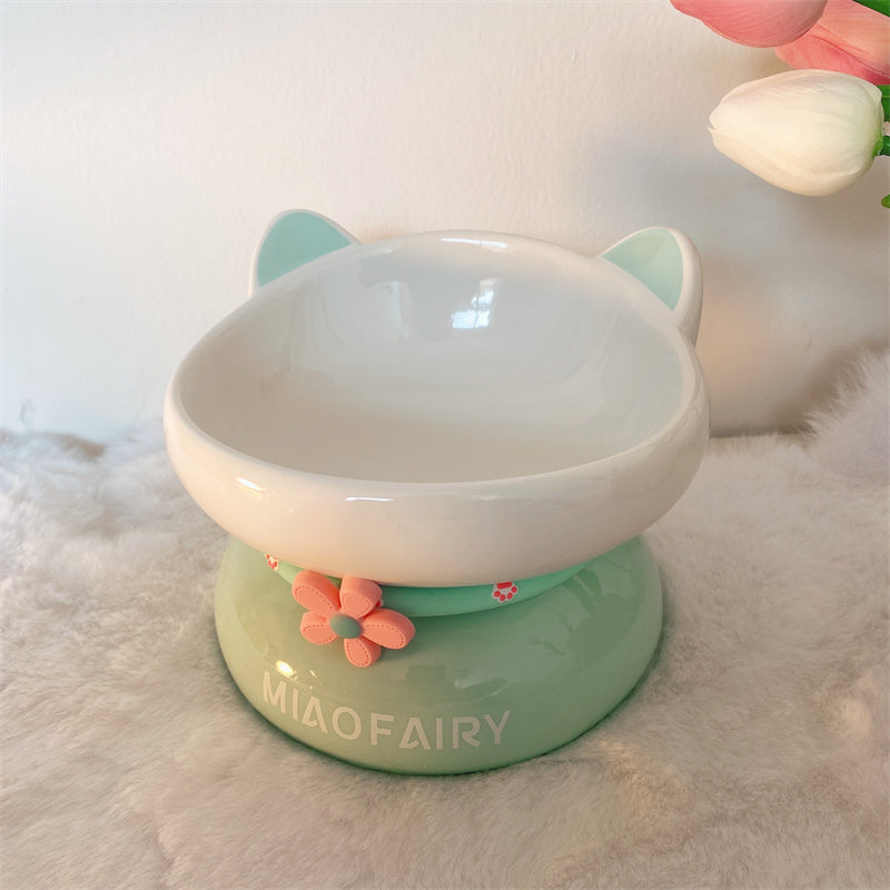 Ceramic Pet Cat And Dog High Foot Slant Bowl